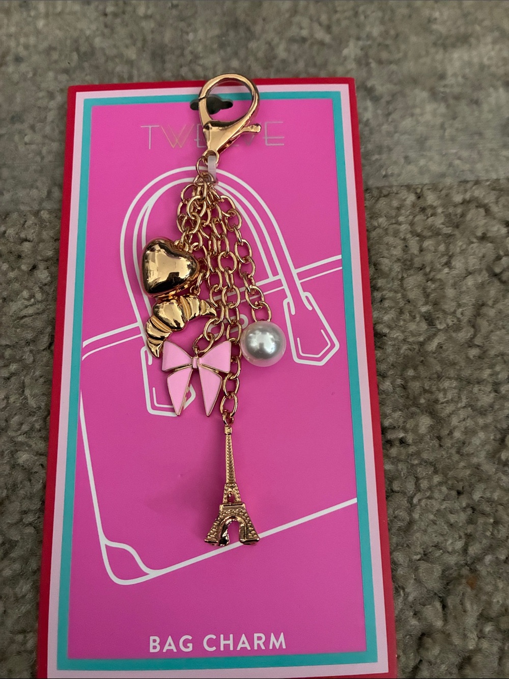 Gold-Tone Eiffel Tower & Bow Bag Charm - Pink/Gold